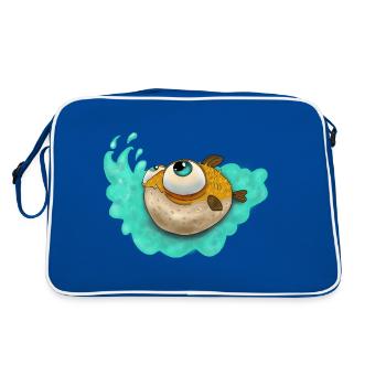 Puffer fish, Carinotetraodon travancor, puffer - Retro Bag - blue/white - Back
