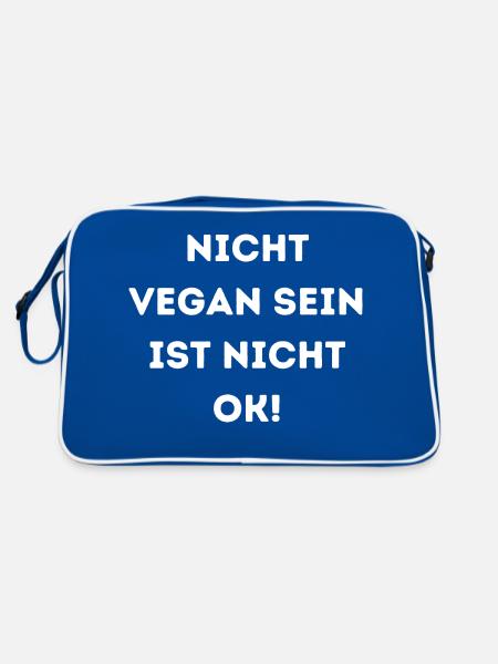 Nicht Vegan sein ist nicht ok! - Retro Tasche - Blau/Weiß - Hinten