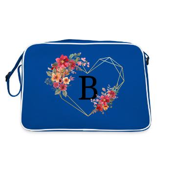 Buchstabe b florales goldenes Herz - Retro Tasche - Blau/Weiß - Hinten