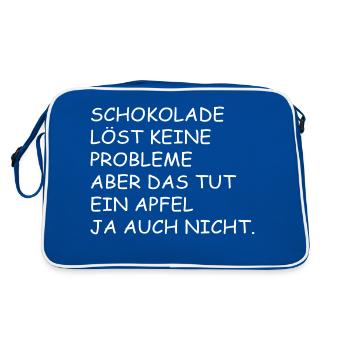 Schokolade | Lustiger Spruch - Retro Tasche - Blau/Weiß - Hinten