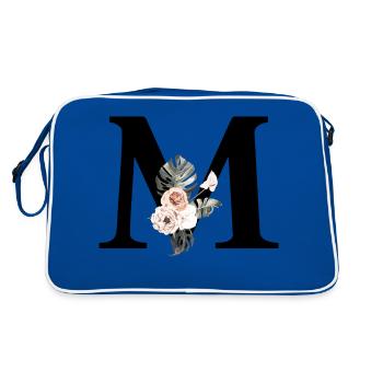 Tropischer Blumenbuchstabe M - Retro Tasche - Blau/Weiß - Hinten
