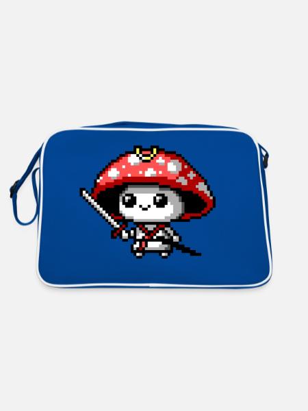 8bit Pilz-Samurai - Retro Tasche - Blau/Weiß - Hinten