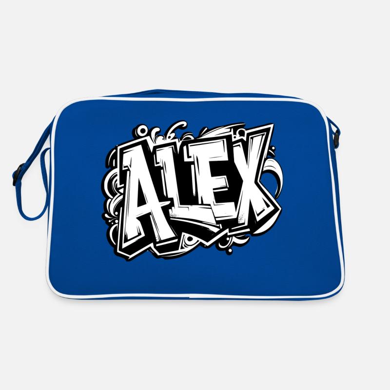 Alex Name Vorname Mädchen Junge Graffiti - Retro Tasche - Blau/Weiß