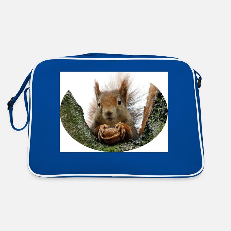 Eichhörnchen, Isibat - Retro Tasche - Blau/Weiß