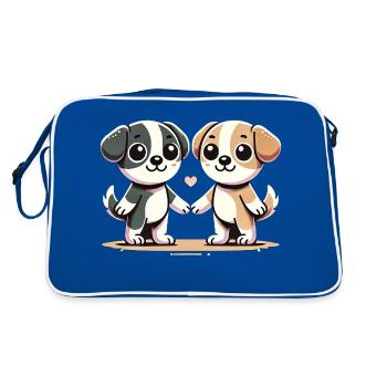 Two Cute Dog Friends Holding Hands - Retro Tasche - Blau/Weiß - Hinten