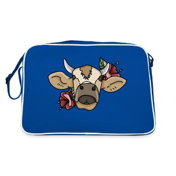 Illustration vache avec des fleurs végétaliens - Sac Retro - bleu/blanc - Dos