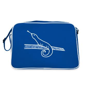 Eidechse am Ast - Retro Tasche - Blau/Weiß - Hinten