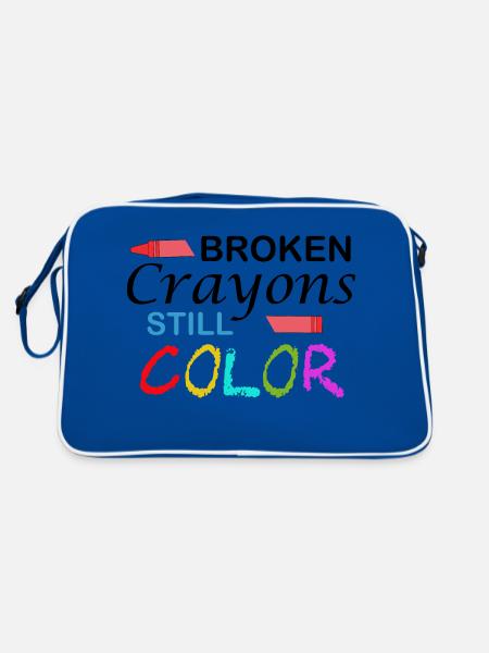 Broken Crayons still Color. Motivation Quote - Retro Bag - blue/white - Back