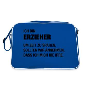 Ich bin Erzieher, ich irre mich nie! - Retro Tasche - Blau/Weiß - Hinten