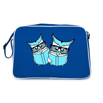 2 Eulen Nerd Duo Geek Buch lesen Uhu Brille schlau - Retro Tasche - Blau/Weiß - Hinten