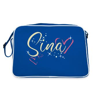 Sina Nom Prénom Calligraphie Coeur - Sac Retro - bleu/blanc - Dos