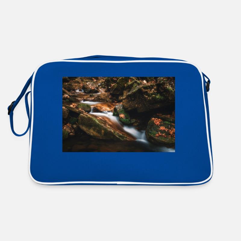 Herbstfarben in den Blättern des Flusses - Retro Tasche - Blau/Weiß