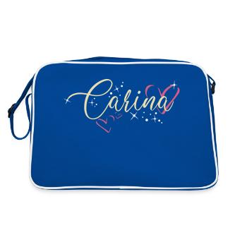 Carina Nom Prénom Calligraphie Coeur - Sac Retro - bleu/blanc - Dos