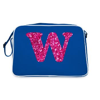 Glitzer rosa Buchstabe w - Retro Tasche - Blau/Weiß - Hinten