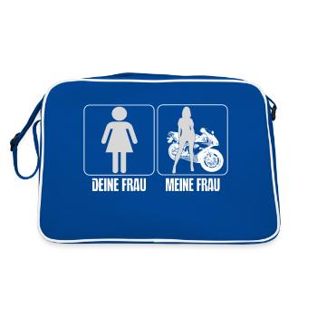Motorrad - Meine Frau - T-Shirt - Retro Tasche - Blau/Weiß - Hinten
