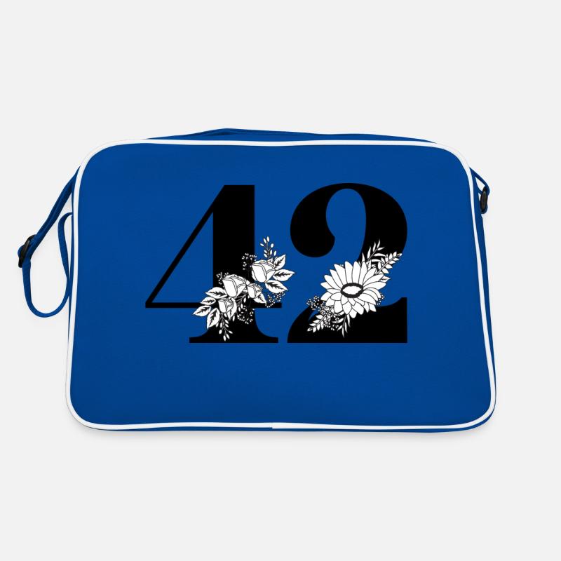 Nummer 42 Schwarze Blumen - 42. Blumengeburtstag Retro Tasche