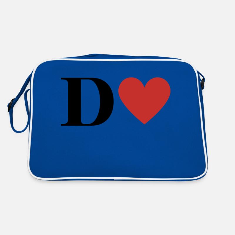 Roter Herz-Buchstabe - Retro Tasche - Blau/Weiß