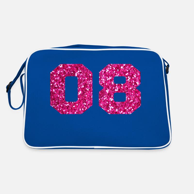 Numéro 8 paillettes rose - 8e anniversaire - Sac Retro - bleu/blanc