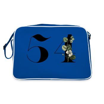 Number 54 Floral Green - 54th Floral Anniversary - Retro Bag - blue/white - Back