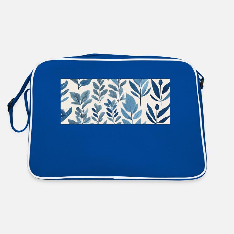 Blaues botanisches Muster - Retro Tasche - Blau/Weiß