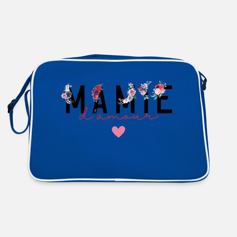 Mamie d’amour fleurs- idée cadeau mamie - Sac Retro - bleu/blanc