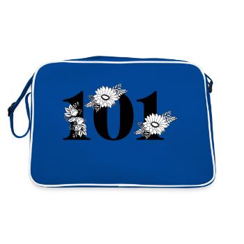 Number 101 Black Floral - 101st Floral Birthday - Retro Bag - blue/white - Back