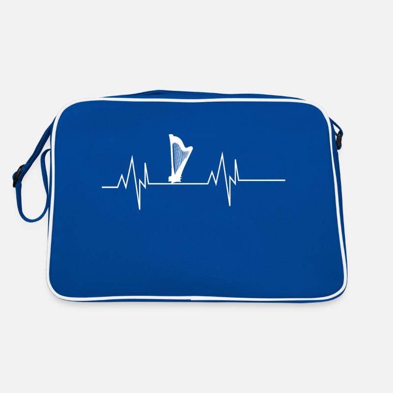 Harfe Herzschlag - Retro Tasche - Blau/Weiß