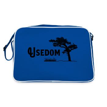 Usedom, Perle der Ostsee - Retro Tasche - Blau/Weiß - Hinten