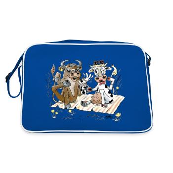 STRAWBERRY AND BULL ON AN EXCURSION - COWS ON PASTURE - Retro Bag - blue/white - Back