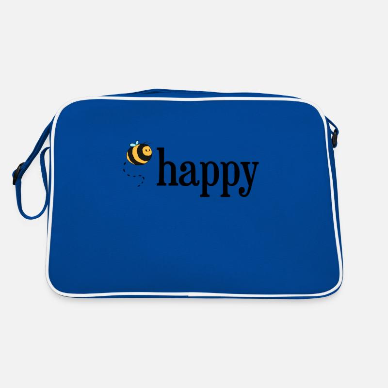 Bee Happy! - Retro Tasche - Blau/Weiß