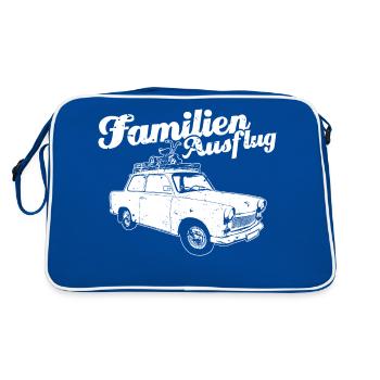 "Familienausflug" Trabi-Motiv - Retro Tasche - Blau/Weiß - Hinten