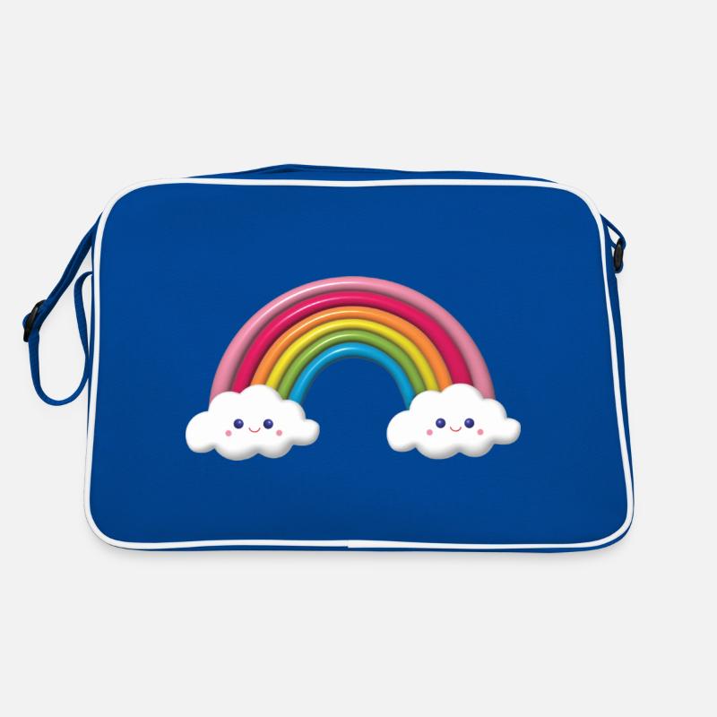 Regenbogen Luftballoon - Retro Tasche - Blau/Weiß
