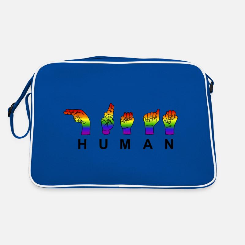 Show your PRIDE, HUMAN - HUMANITY - Handzeichen - Retro Tasche - Blau/Weiß