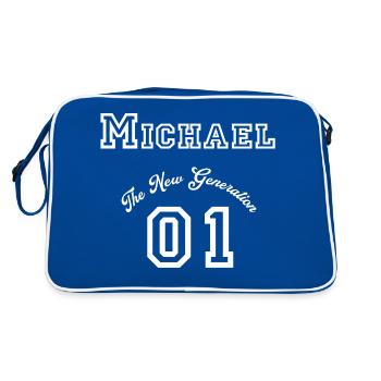 Prénom Michael - « La Nouvelle Génération », Blanc - Sac Retro - bleu/blanc - Dos