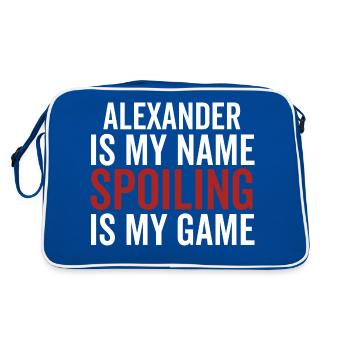 Alexander ist mein Name Verderben ist mein Spiel - Retro Tasche - Blau/Weiß - Hinten