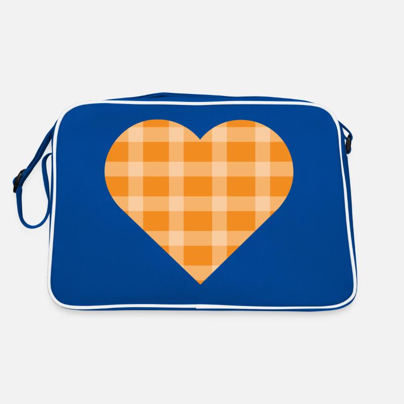 Bright Orange Pastel Checkered Pattern Cute Heart Retro Bag