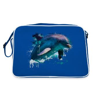 dauphin, créature marine, mammifère, dauphins - Sac Retro - bleu/blanc - Dos