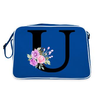 Lila Blumenbuchstabe u - Retro Tasche - Blau/Weiß - Hinten