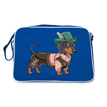 Teckel bavarois Chemise rouge blanche Costume traditionnel Bavière - Sac Retro - bleu/blanc - Dos