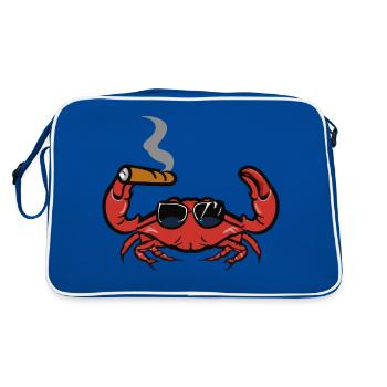 Krebs Krabbe mit Sonnenbrille und Zigarre - Retro Tasche - Blau/Weiß - Hinten