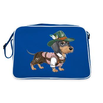 Teckel bavarois Chemise rouge blanche Costume traditionnel Bavière - Sac Retro - bleu/blanc - Dos