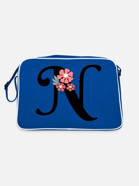 Buchstabe n Minimalistische Blumen - Retro Tasche - Blau/Weiß - Hinten