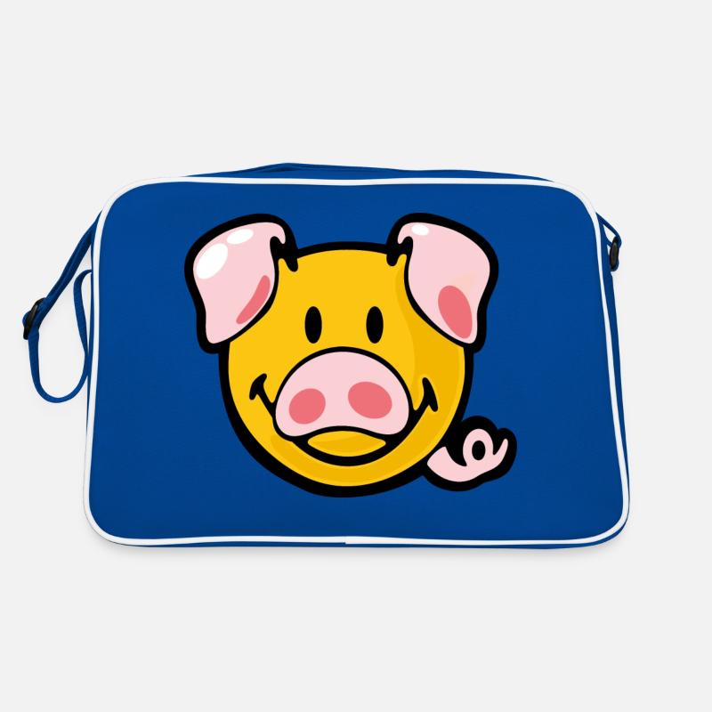 Smiley Pig - Retro Tasche - Blau/Weiß