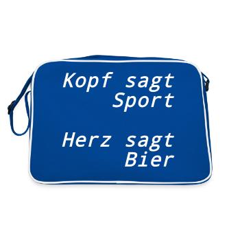 Kopf sagt Sport, Herz sagt Bier - Retro Tasche - Blau/Weiß - Hinten