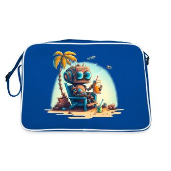 Robot on a deckchair under a palm tree - Retro Bag - blue/white - Back