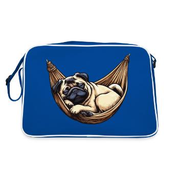 Pug sleeps in hammock Funny Sleep Pug - Retro Bag - blue/white - Back