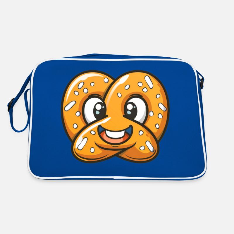 Niedliche Brezel Comic - Retro Tasche - Blau/Weiß