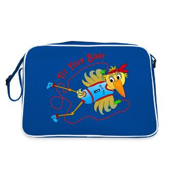 Schräger Vogel Seilspringen Fitness mit Humor - Retro Tasche - Blau/Weiß - Hinten