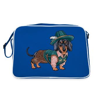Teckel bavarois Chemise rouge blanche Costume traditionnel Bavière - Sac Retro - bleu/blanc - Dos