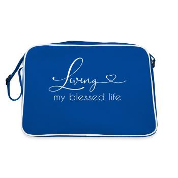 Christliches Design Lebt mein gesegnetes Leben - Retro Tasche - Blau/Weiß - Hinten
